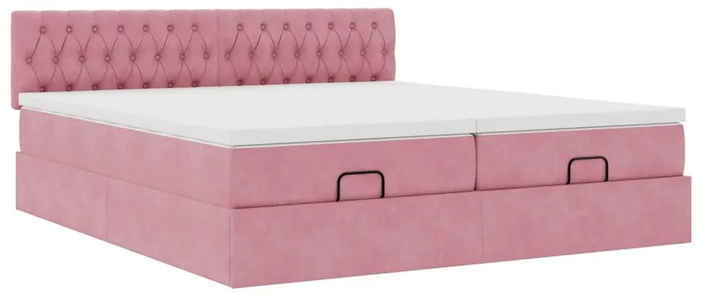 Estrutura de cama otomana com colchões 180x200 cm veludo rosa