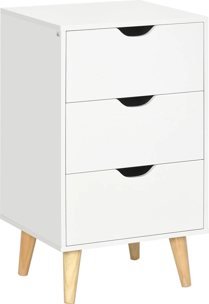 Mesa de cabeceira com 3 gavetas, estilo escandinavo, 40 x 35 x 68,5 cm, branca