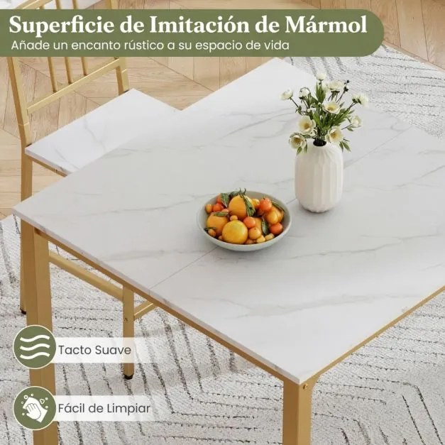 Conjunto de mesa de jantar alta e 4 bancos para 4 pessoas com tampo em imitação de mármore, mesa quadrada moderna branco
