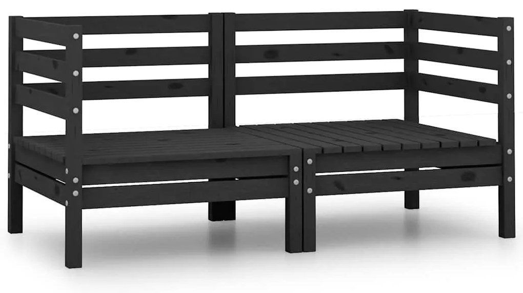 Sofás de canto para jardim 2 pcs madeira de pinho maciça preto