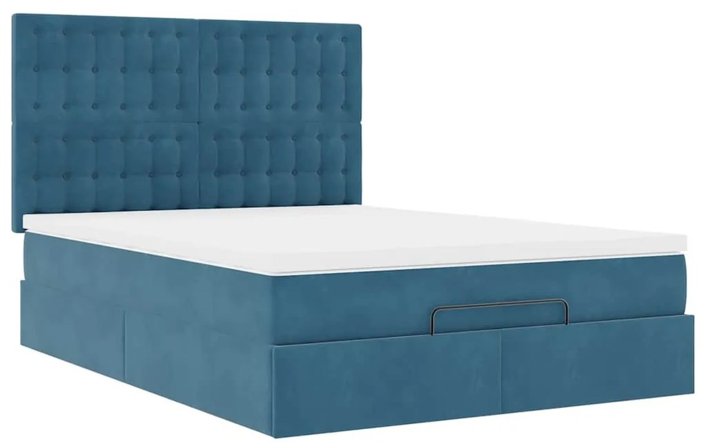Estrutura de cama otomana colchões 140x200cm veludo azul escuro