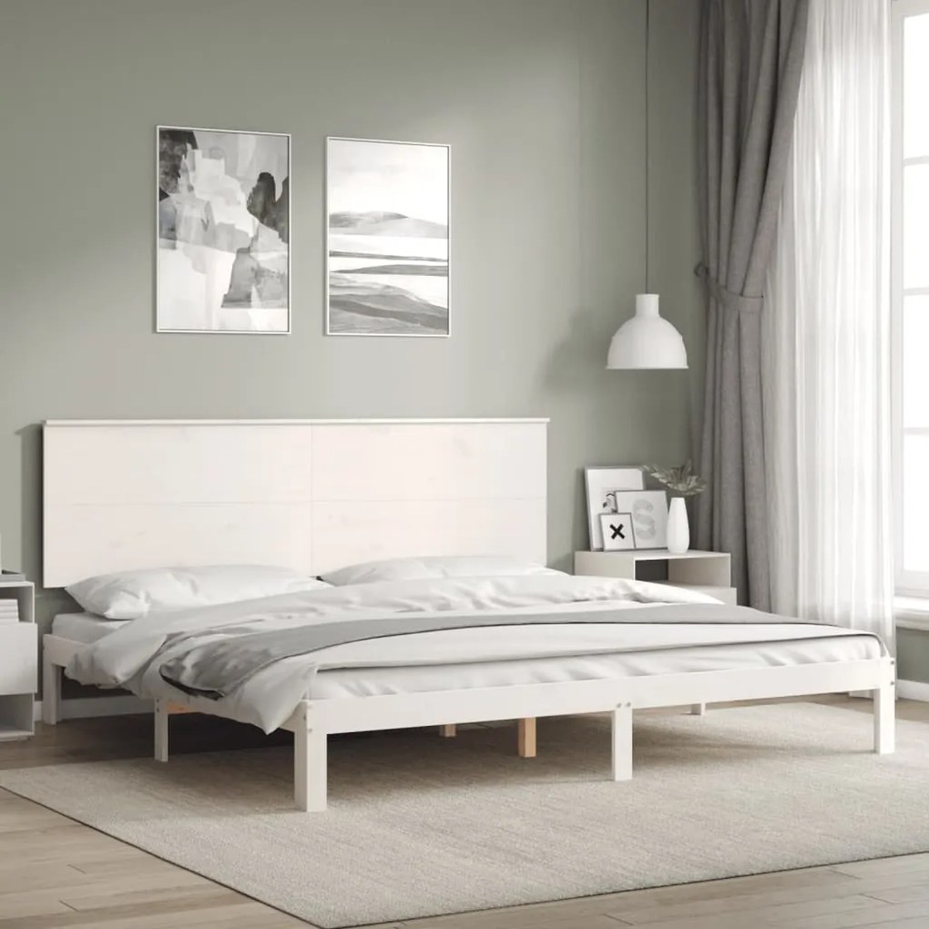 Estrutura cama Super King Size c/ cabeceira madeira branco