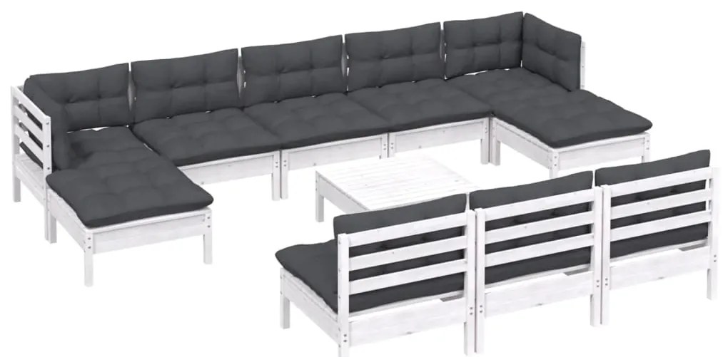 11 pcs conjunto lounge de jardim c/ almofadões pinho branco