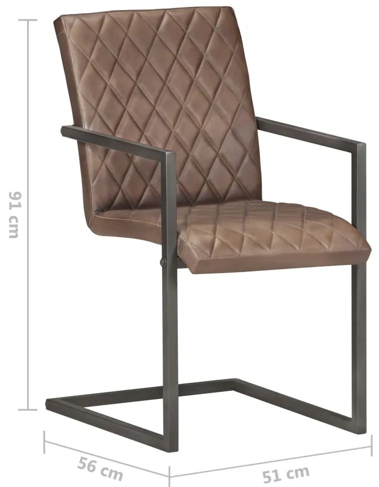 Cadeiras de jantar cantilever 4 pcs couro genuíno castanho