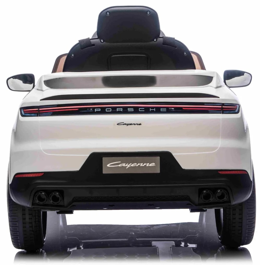 Carro elétrico para crianças Porsche Cayenne 12V com tração traseira – Licença oficial, bateria de lítio, comando remoto 2,4 GHz, leitor MP3, luzes LE