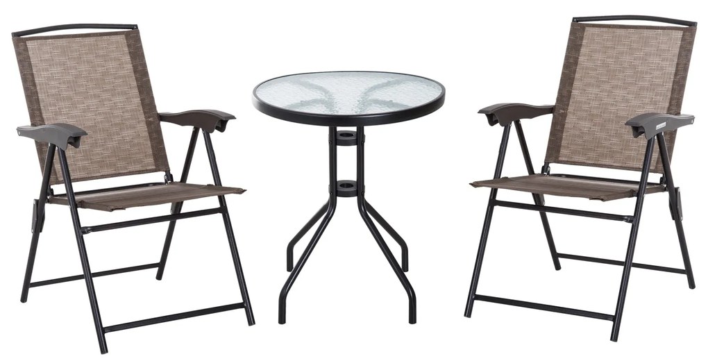 Conjunto de Mesa e 2 Cadeiras Cadeira Dobrável Encosto Reclináveis a 4