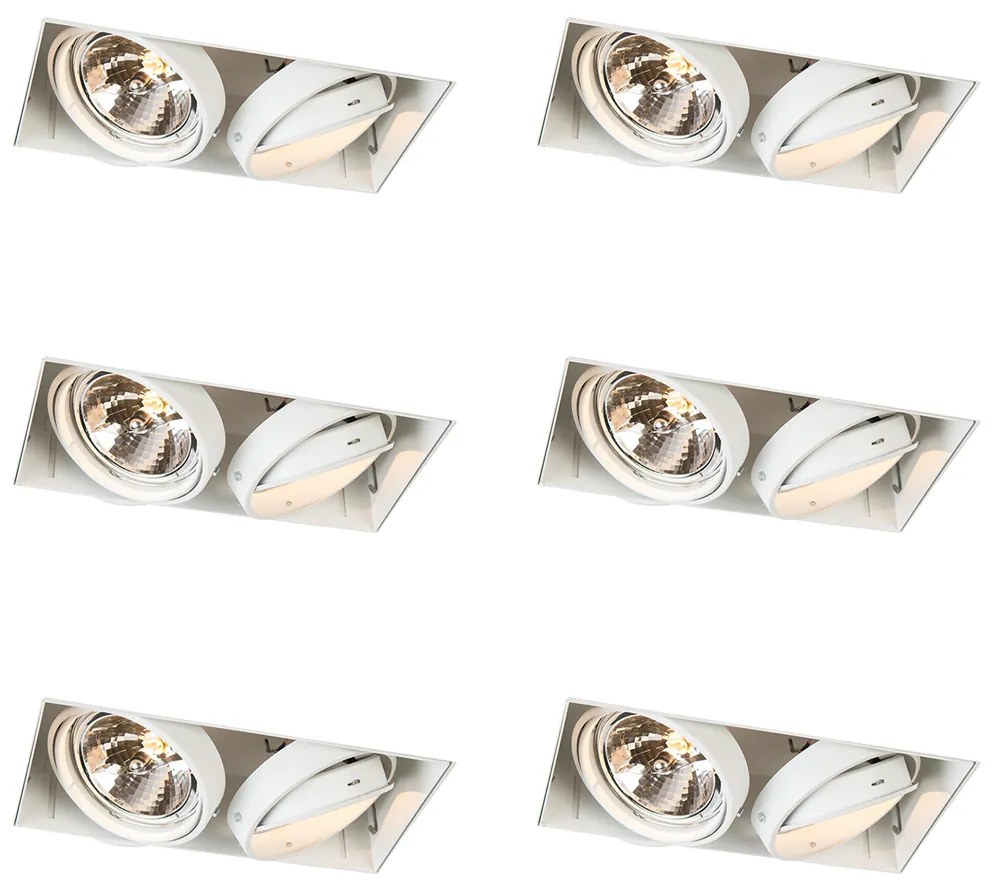 Conjunto de 6 Focos Embutidos Sem Moldura de 2 Luzes Brancos, Rotativos e Inclináveis G53 AR111 - Oneon
