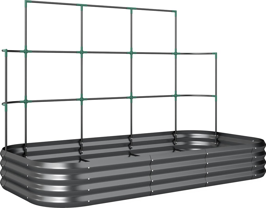 Outsunny Canteiro elevado com treliça, vaso metálico com borda de proteção luvas 220 x 110 x 150 cm, Cinza escuro | Aosom Portugal