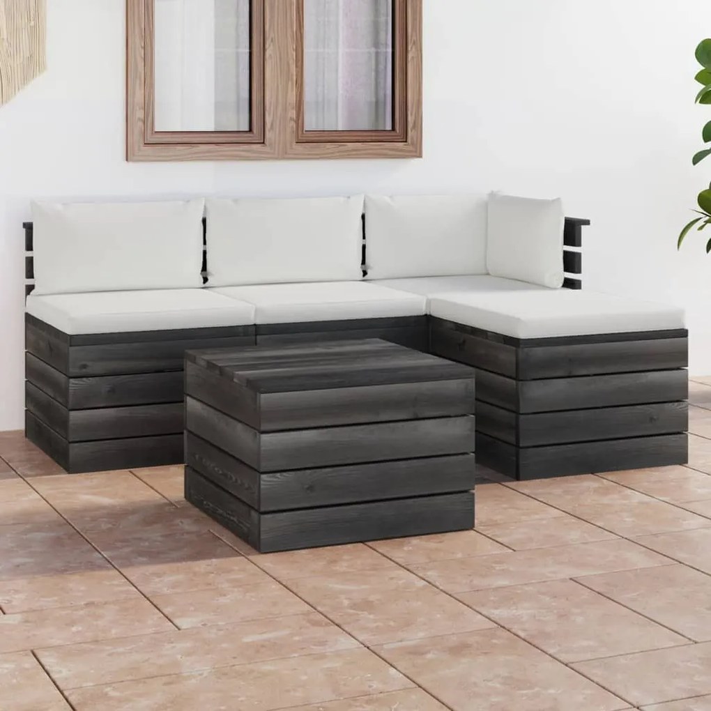 vidaXL 5 pcs conjunto lounge de paletes + almofadões madeira de pinho