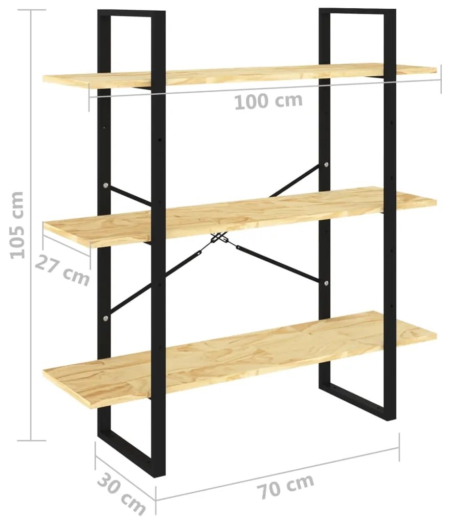 Estante com 3 prateleiras 100x30x105 cm pinho maciço castanho