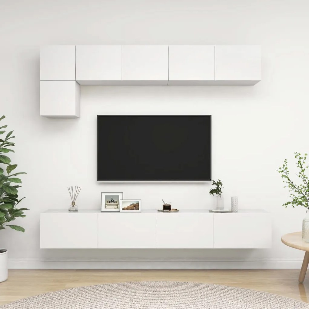 5 pcs conjunto de móveis de TV derivados de madeira branco