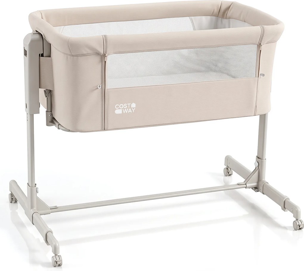 Berço para Bebés 3 em 1, 102 x 66,5 x 89 cm, Altura Regulável em 6 Níveis, Bege