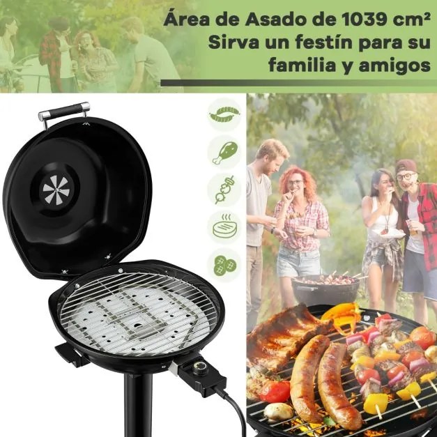 Grelhador elétrico para churrasco portátil com grelha antiaderente removível 52 x 44 x 82 cm Temperatura ajustável 1600W Grelha interior preta