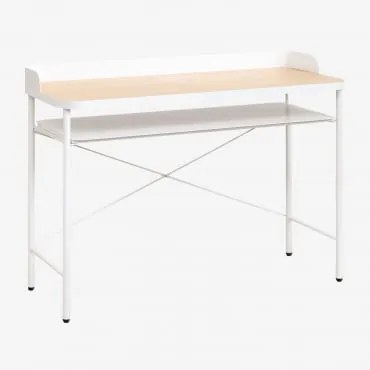 Escrivaninha Em Aço E Mdf Kerobert Branco Marfim - Madeira Natural - Sklum