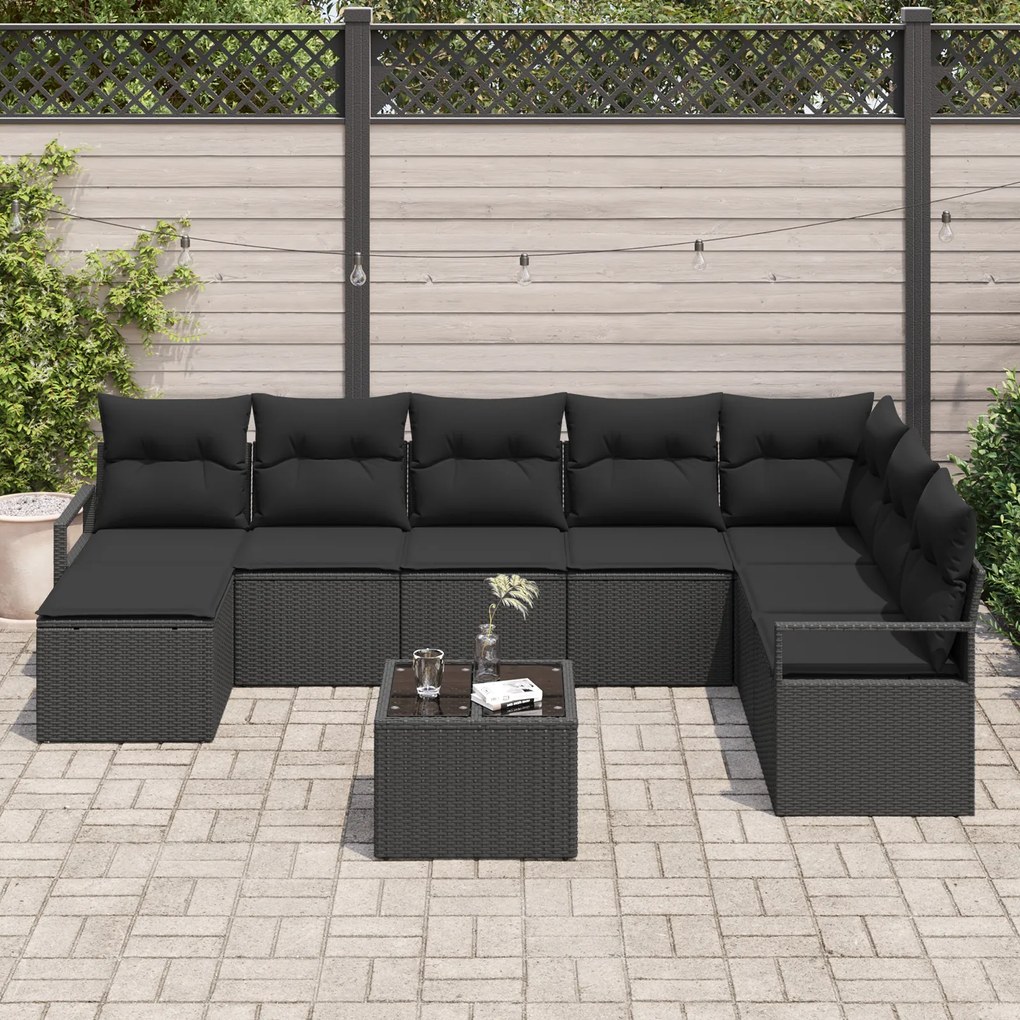 Conjunto de Sofá de Jardim de 9 Peças com Almofadas Rattan Beige