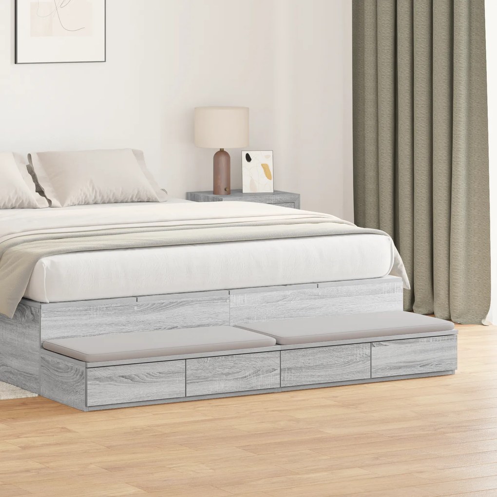 Gavetas de Cama Cinza Sonoma 150x36,5x16,5 cm em Madeira de Engenharia
