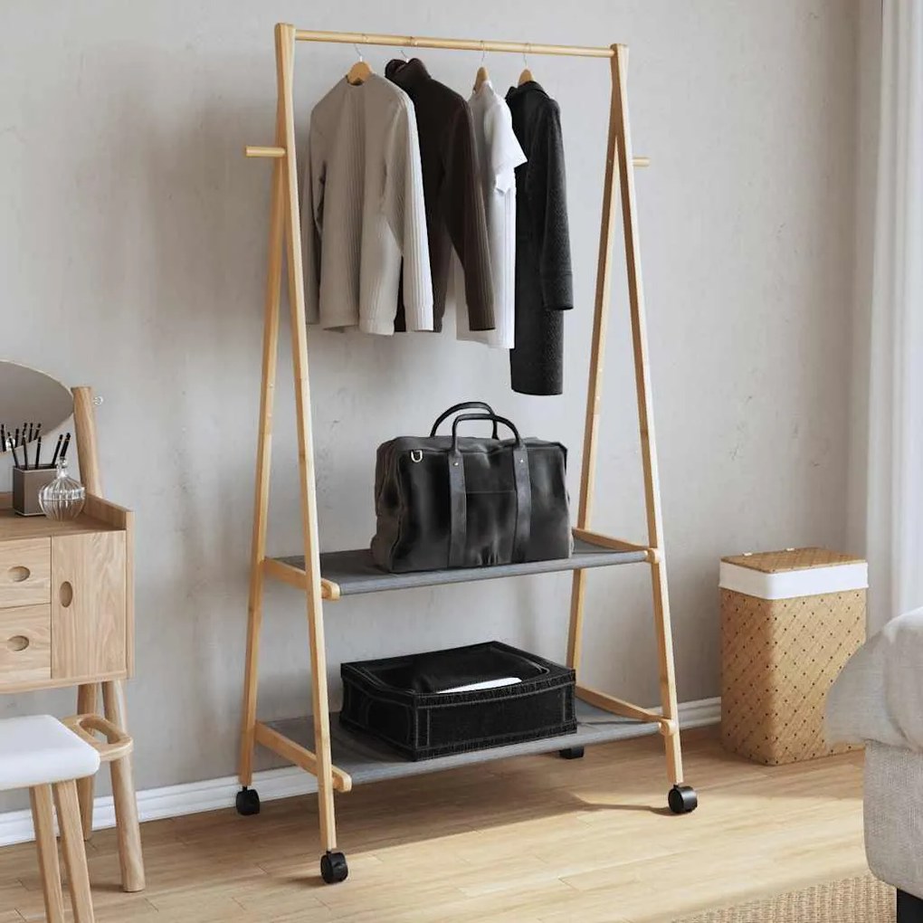 Cabide com prateleiras e rodas 96x45,5x155,5 cm bambu