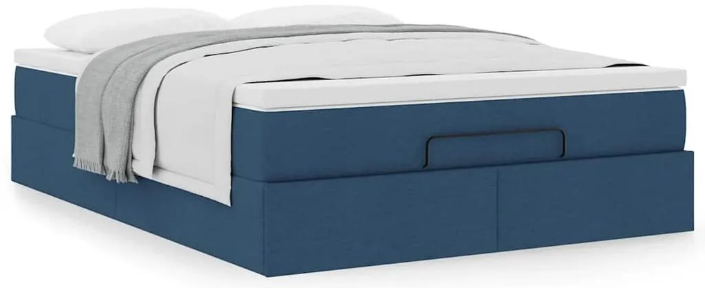 Estrutura de cama otomana com colchão tecido azul 140x200cm