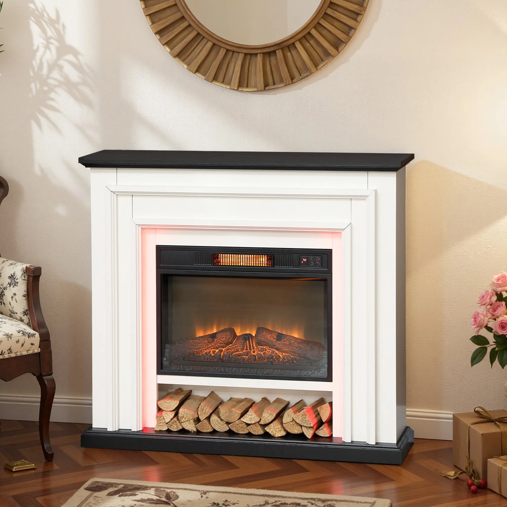 Lareira Eléctrica Decorativa, 105 x 27 x 97 cm, Efeito de Chama 3D, Preta