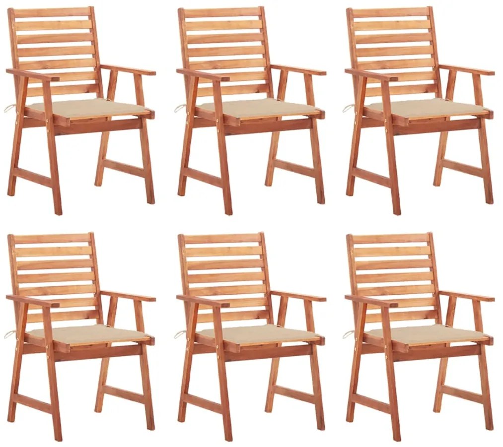 vidaXL Cadeiras de jantar p/ jardim 6 pcs c/ almofadões acácia maciça