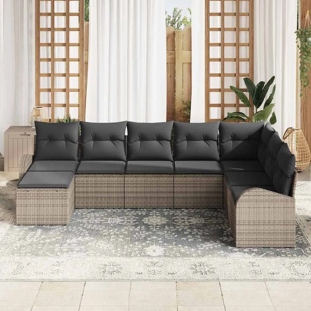 Conjunto de Sofá de Jardim vidaXL de 8 Peças com Almofadas Cinzas em R