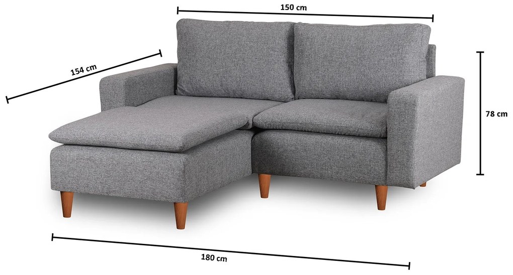 Sofá de Canto Lungo – Cinzento Claro – 180 cm