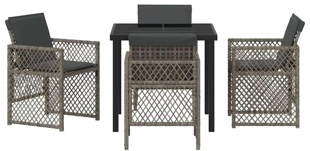 Conjunto de Jantar de Jardim vidaXL 5 Peças com Almofadas Cinza Vime