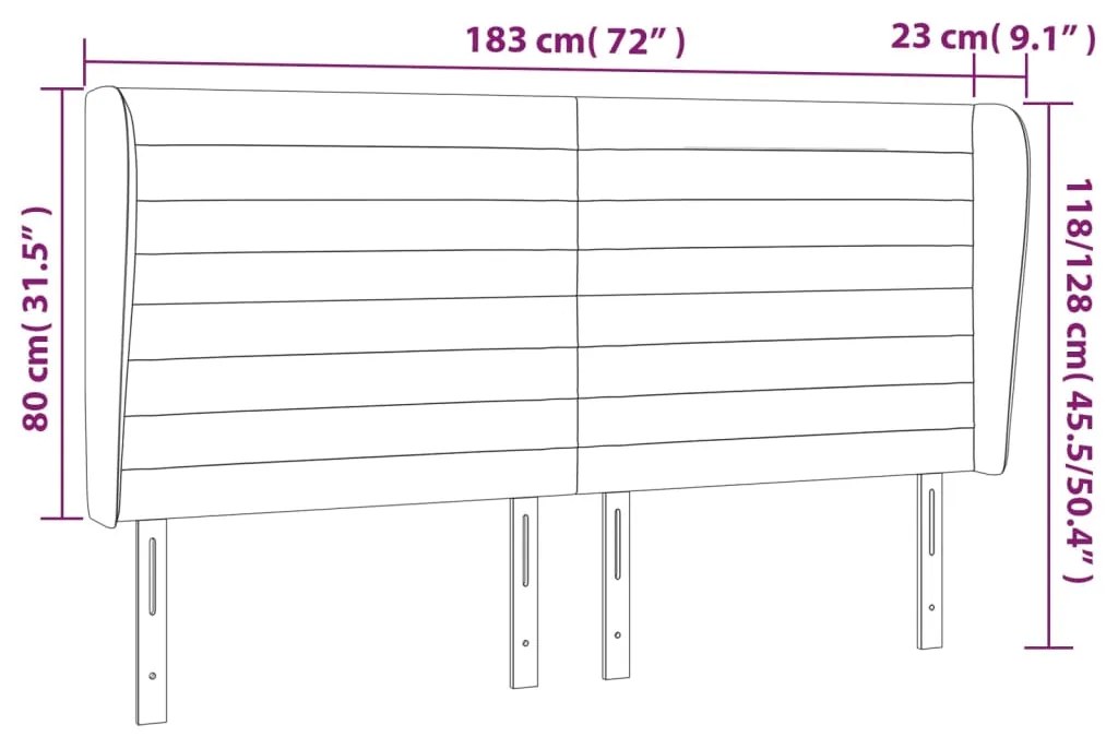 Cabeceira de cama c/ abas veludo 183x23x118/128 cm preto