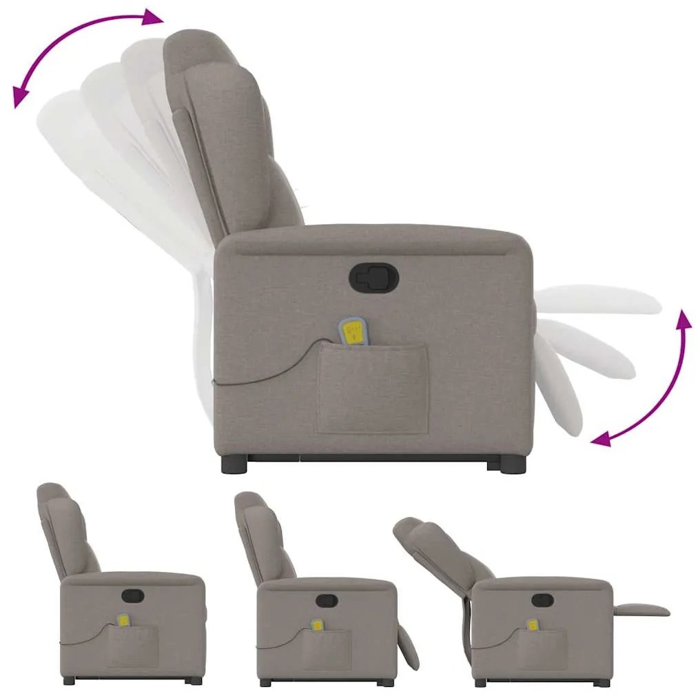 Poltrona elevatória de massagens tecido cinzento-acastanhado