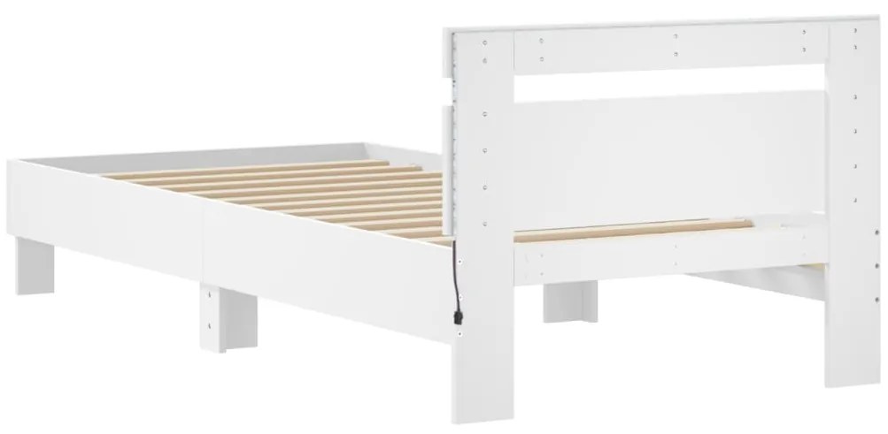 Estrutura de cama com cabeceira e luzes LED 90x200 cm branco