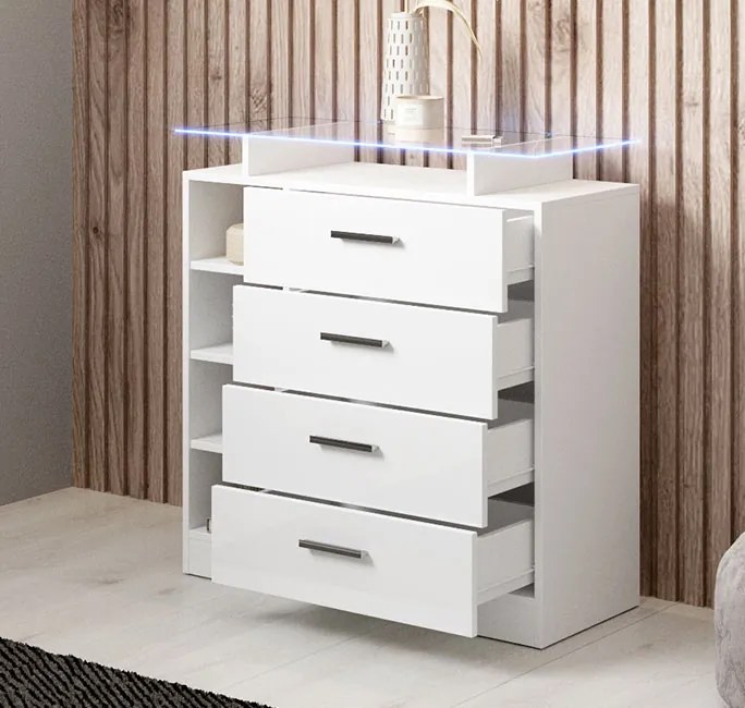 Consola de Entrada Coimbra 4C – 80x35x87 cm – Branco Brilhante com 4 G