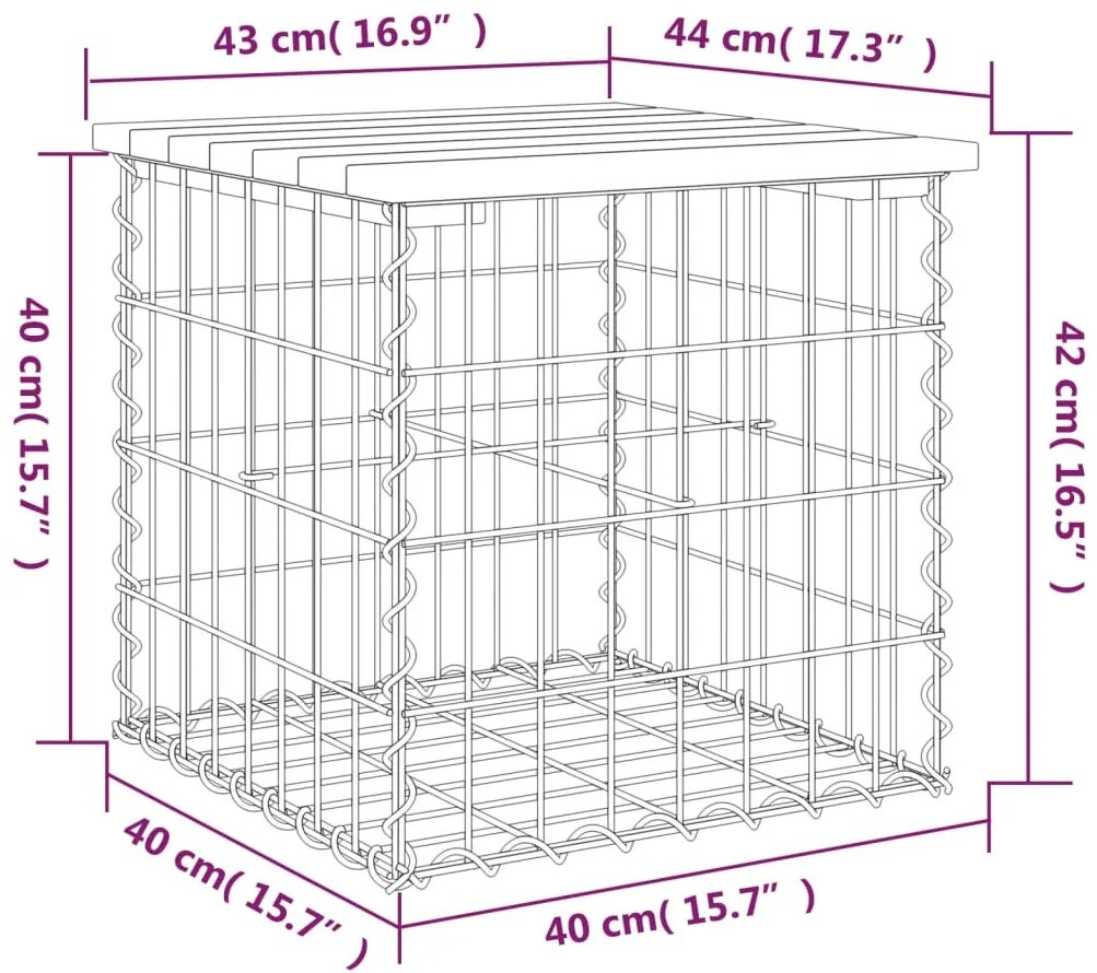 Banco de jardim c/ design gabião 43x44x42 cm pinho impregnado