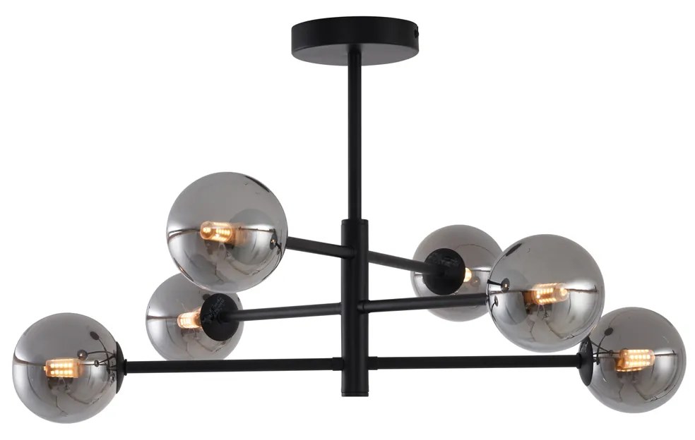 Plafond moderno preto com vidro fumado 6 luzes - Ryan Moderno