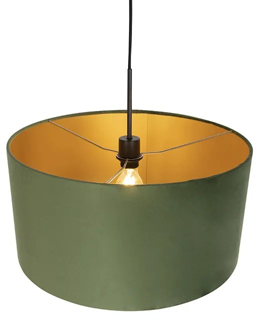 Candeeiro de suspensão com abajur de veludo verde com dourado 50 cm - Combi Country / Rústico