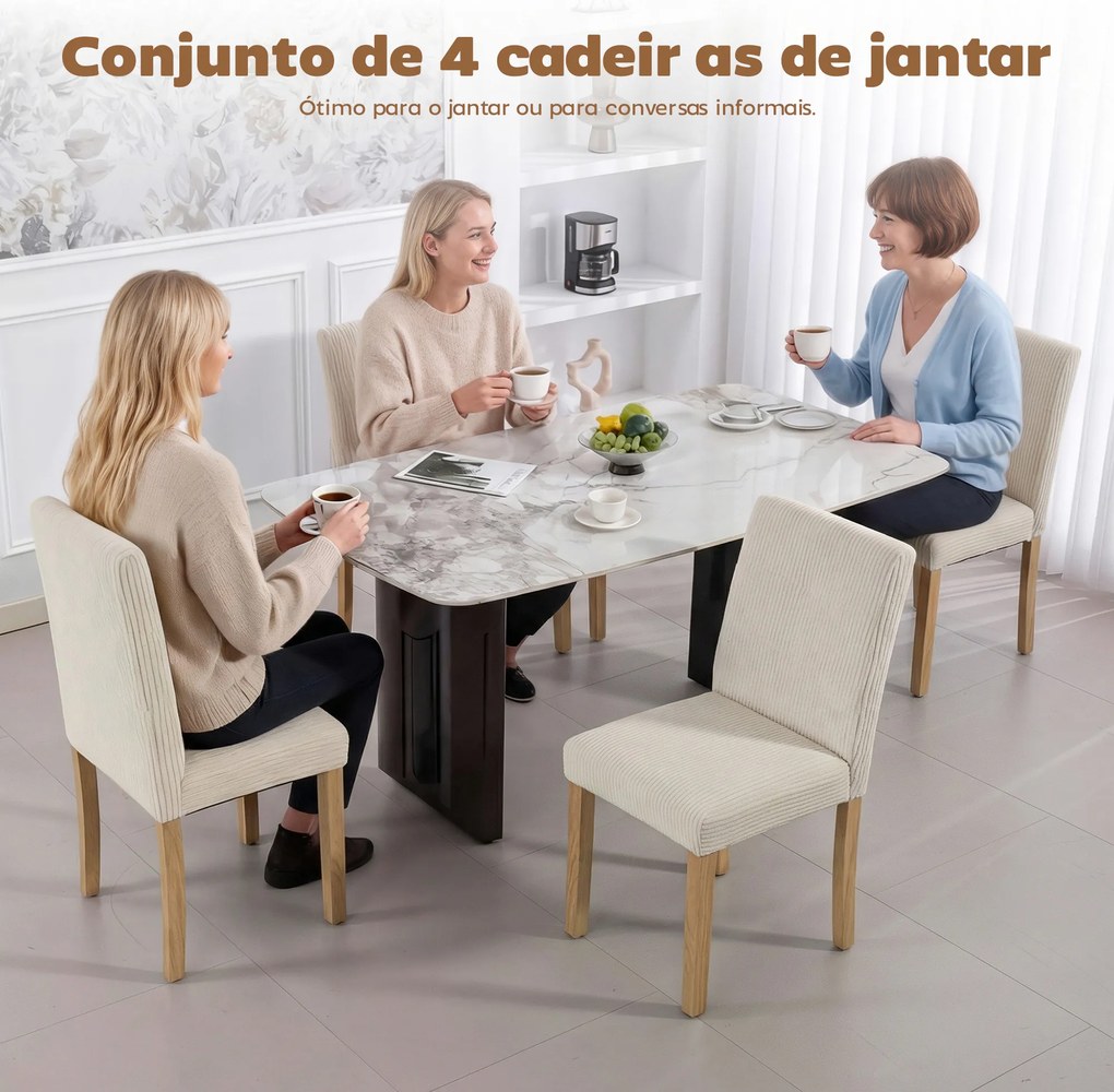 Conjunto de 4 Cadeiras de Jantar Modernas (MESA NÃO INCLUIDA) para Cozinha Encosto Alto Estofadas em Veludo Assento Acolchoado 44x56x90 cm Bege
