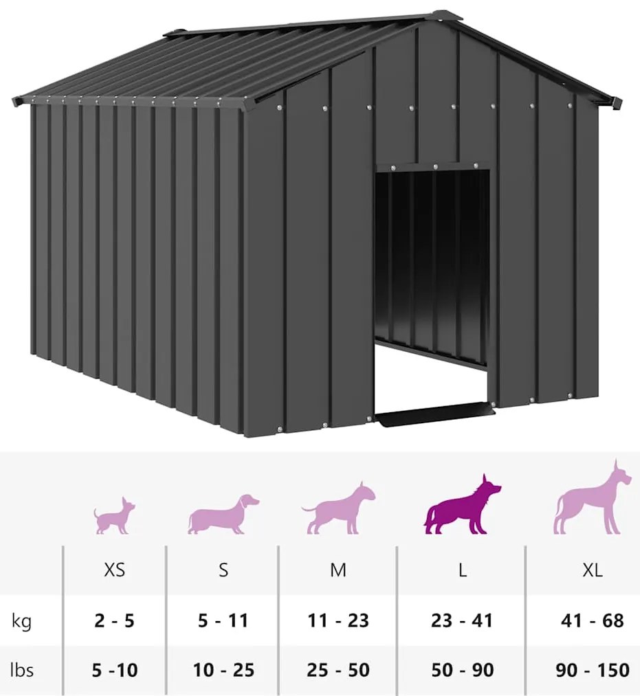 Casota para cães com telhado 113x153x101 cm aço galvanizado