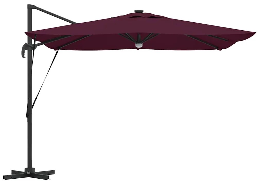 Parasol Cantilever Roma com LEDs Vermelho Bordeaux 286x285x270 cm em A