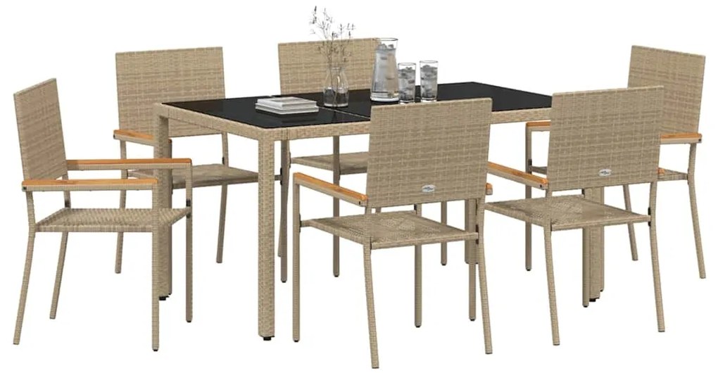 Conjunto de Jantar de Jardim vidaXL de 7 Peças Bege Rattan Sintético
