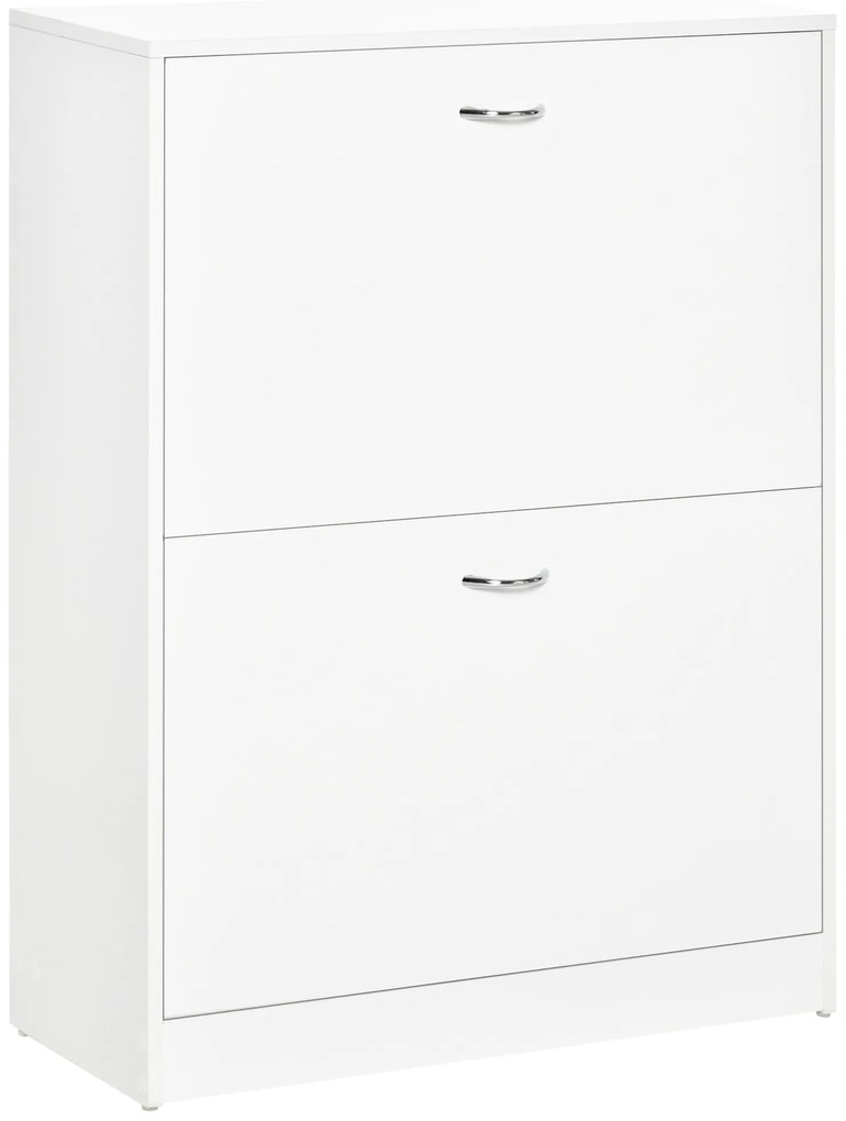 HOMCOM Sapateira de Madeira com 2 Compartimentos para Entrada Corredor Dormitório Sala de Estar 60x24x80 cm Branco