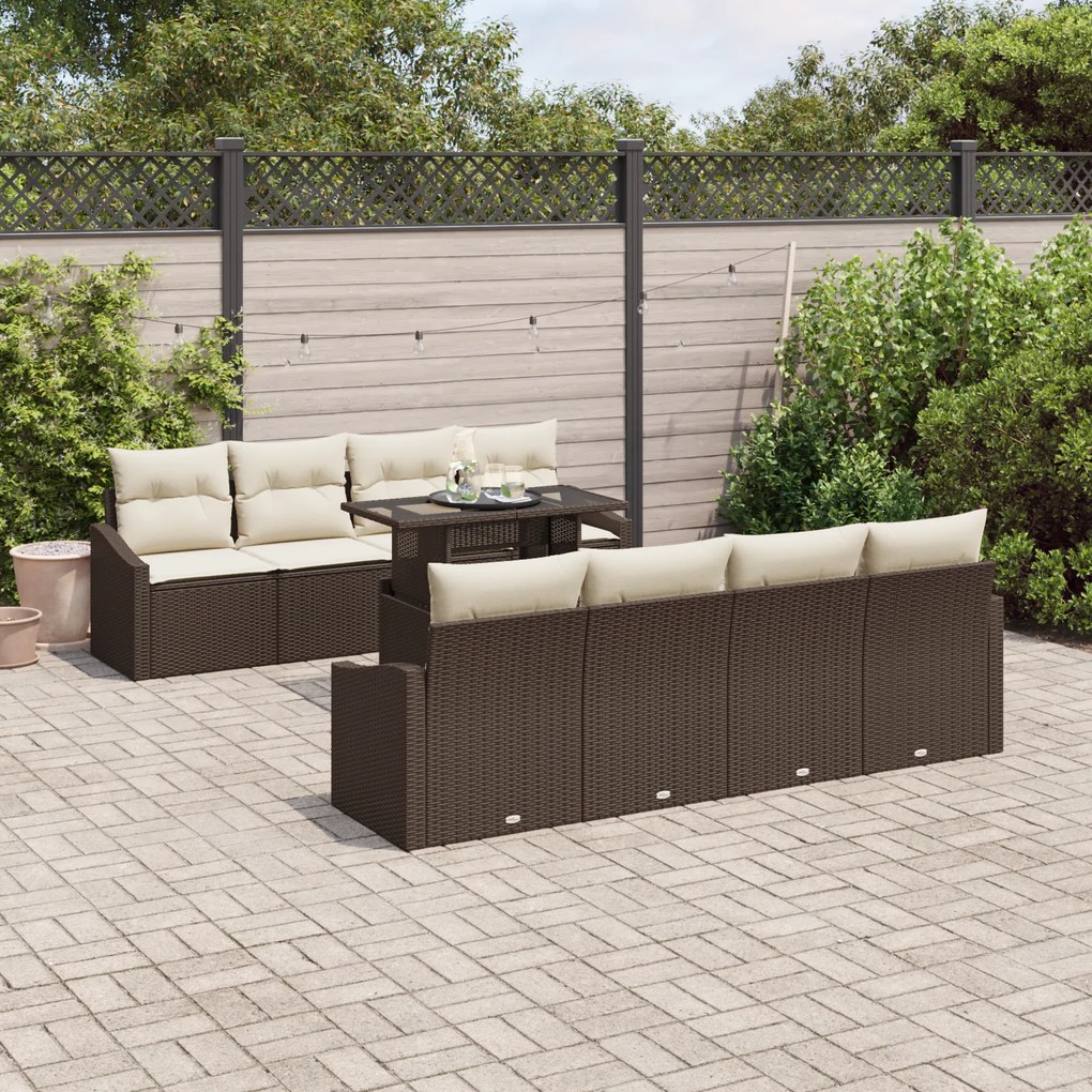 Conjunto de Sofá de Jardim 7 Peças com Almofadas Castanho em Rattan Si