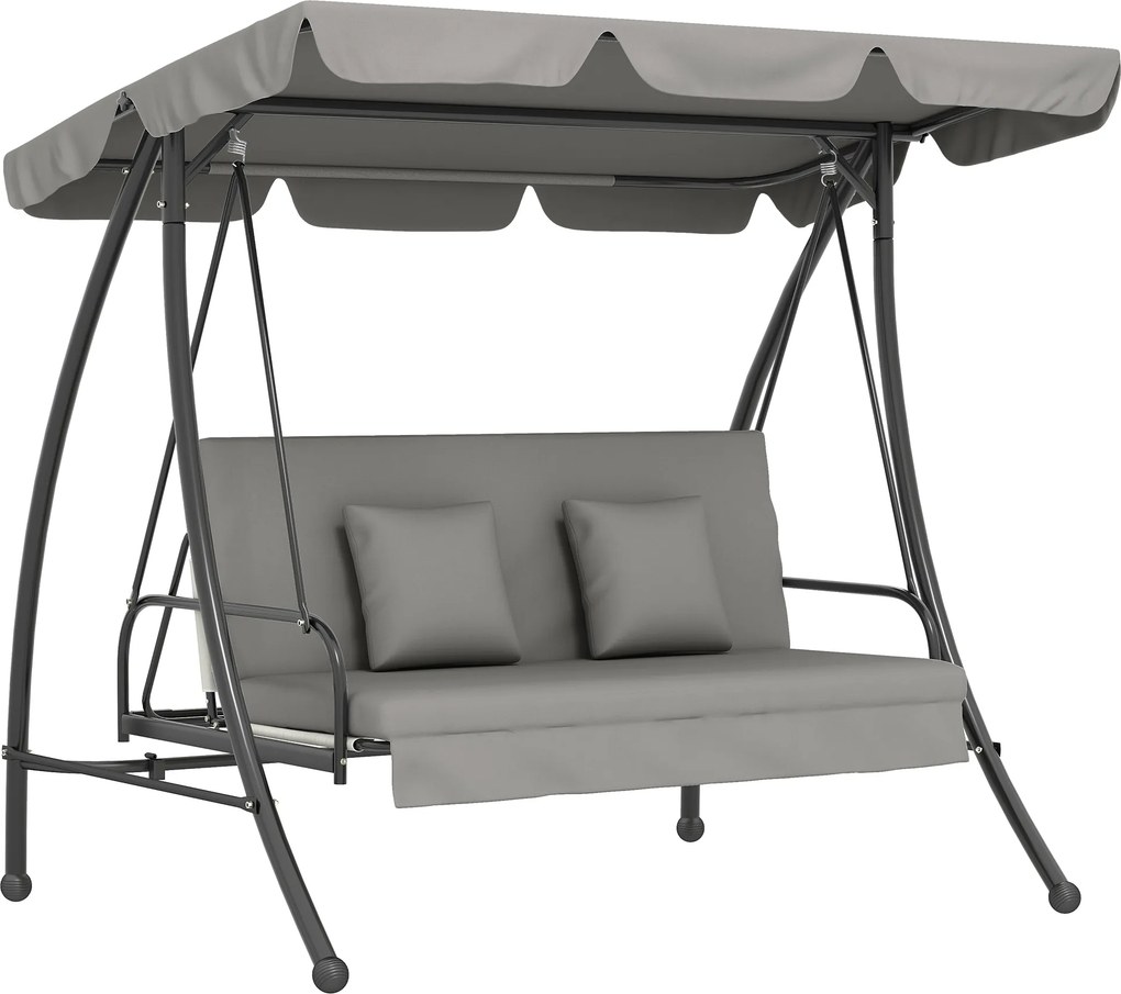 Outsunny Baloiço estilo Hollywood com função de leitura, baloiço de jardim com dossel, mobiliário de exterior, Cinza | Aosom Portugal