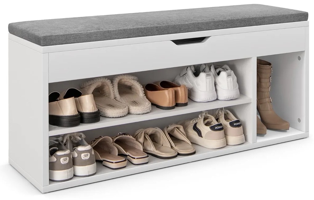 Banco para sapatos sapateira sapateira com almofada de assento madeira 104 x 48 x 30 cm branco/natural-natural