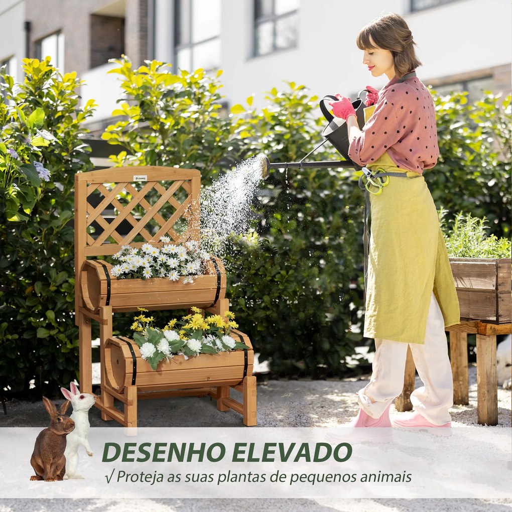 Floreira Dupla Tipo Barril com Treliça Floreira com 2 Plantadores Suporte para Trepadeira Cultivos de Plantas e Flores para Pátio Jardim Varanda 45x45