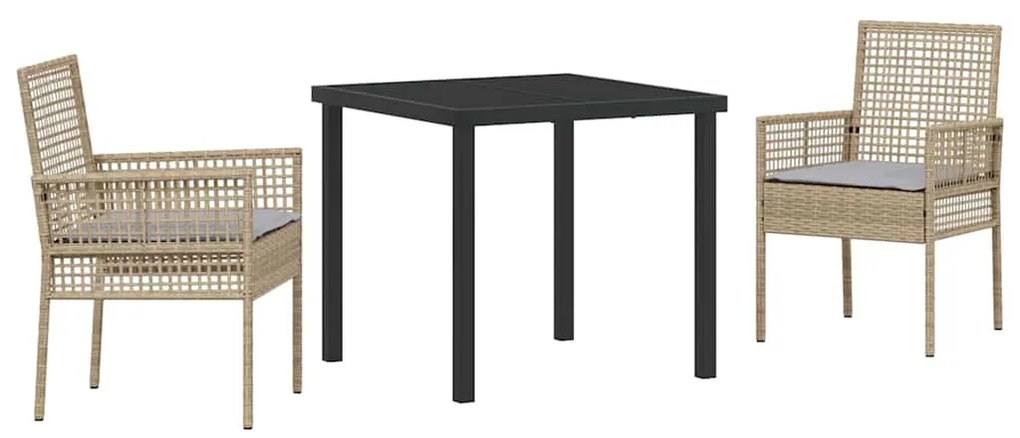 Conjunto de Jantar de Jardim com 3 Peças e Almofadas Bege em Vime Sint
