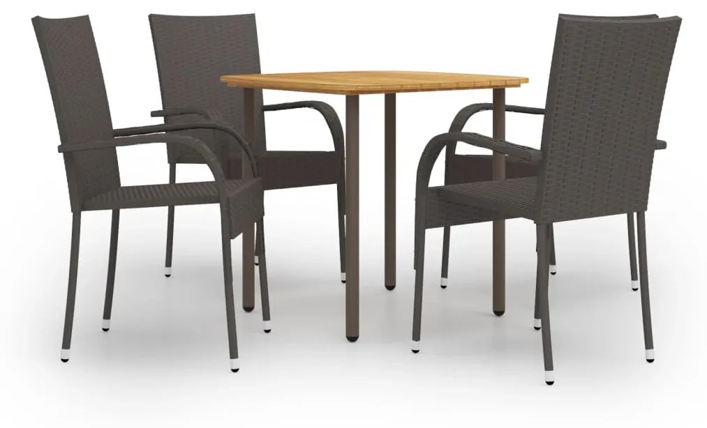 vidaXL 5 pcs conjunto de jantar para jardim vime PE castanho