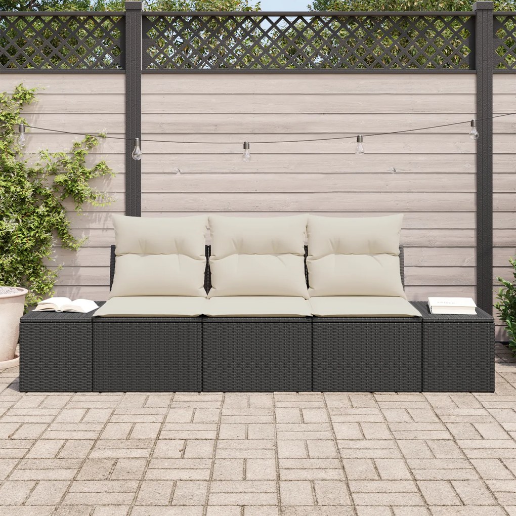 Conjunto de Sofá de Jardim com Almofadas Pretas de Rattan