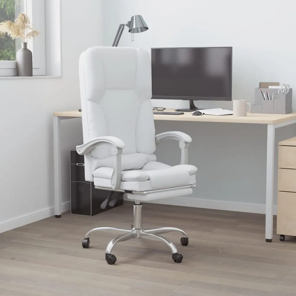 vidaXL Cadeira escritório massagens reclinável couro artificial branco