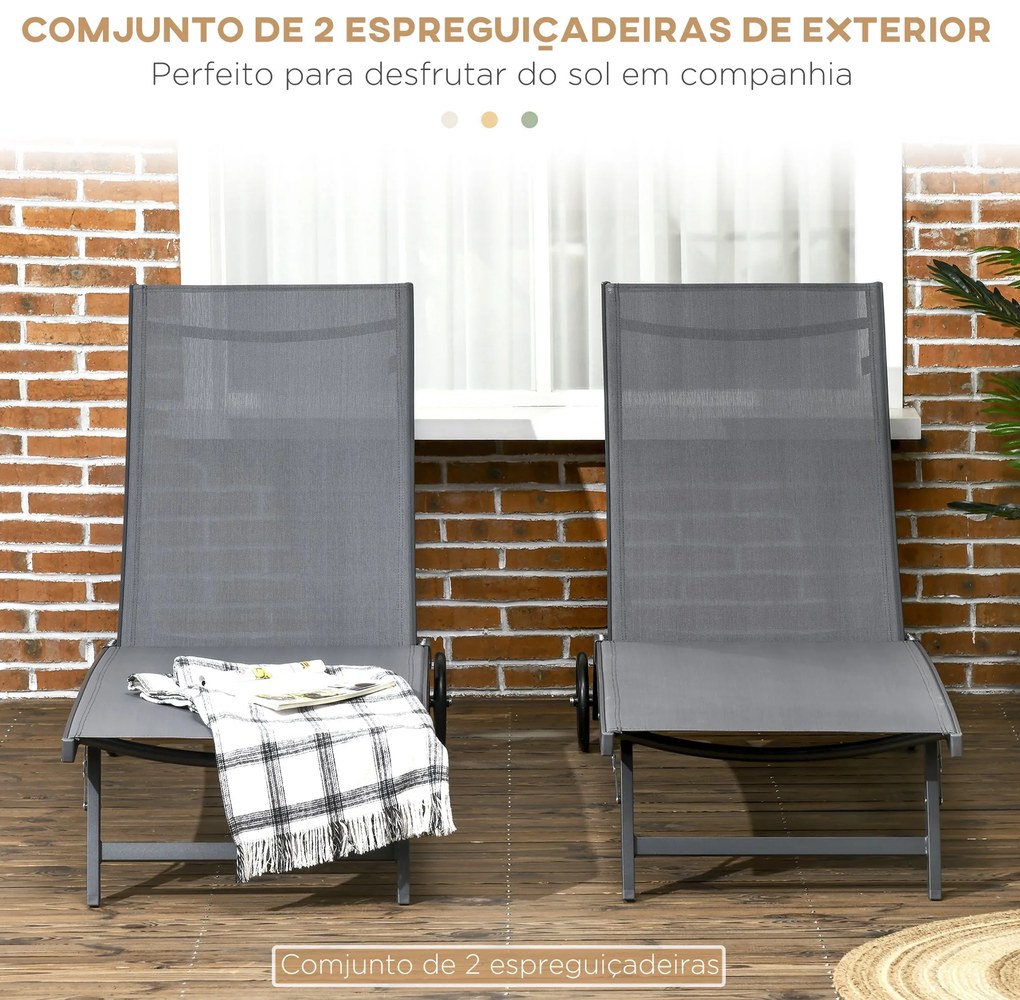 Conjunto de 2 Espreguiçadeiras Reclináveis de Jardim Espreguiçadeiras