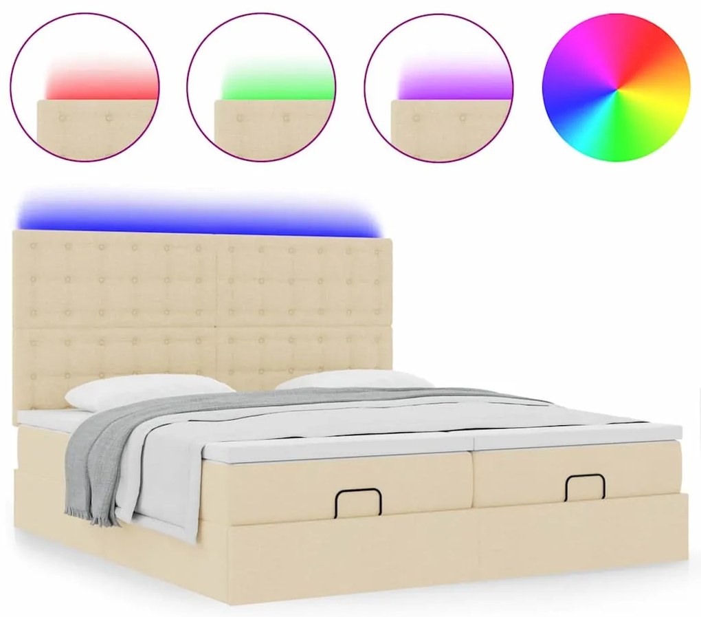 Estrutura de cama otomana com colchões tecido creme 200x200cm