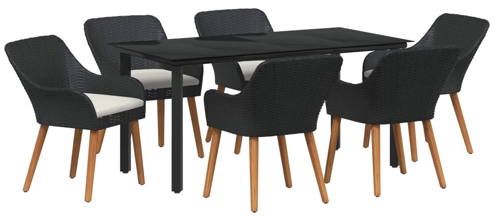 vidaXL Conjunto de Jantar para Jardim com almofada 7 pcs Preto vime PE